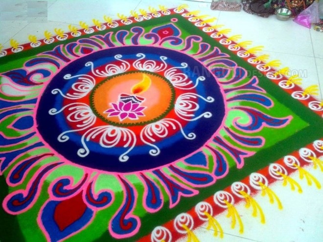Rangoli Designs for Diwali 2016 - Free Hand Rangoli with Colors